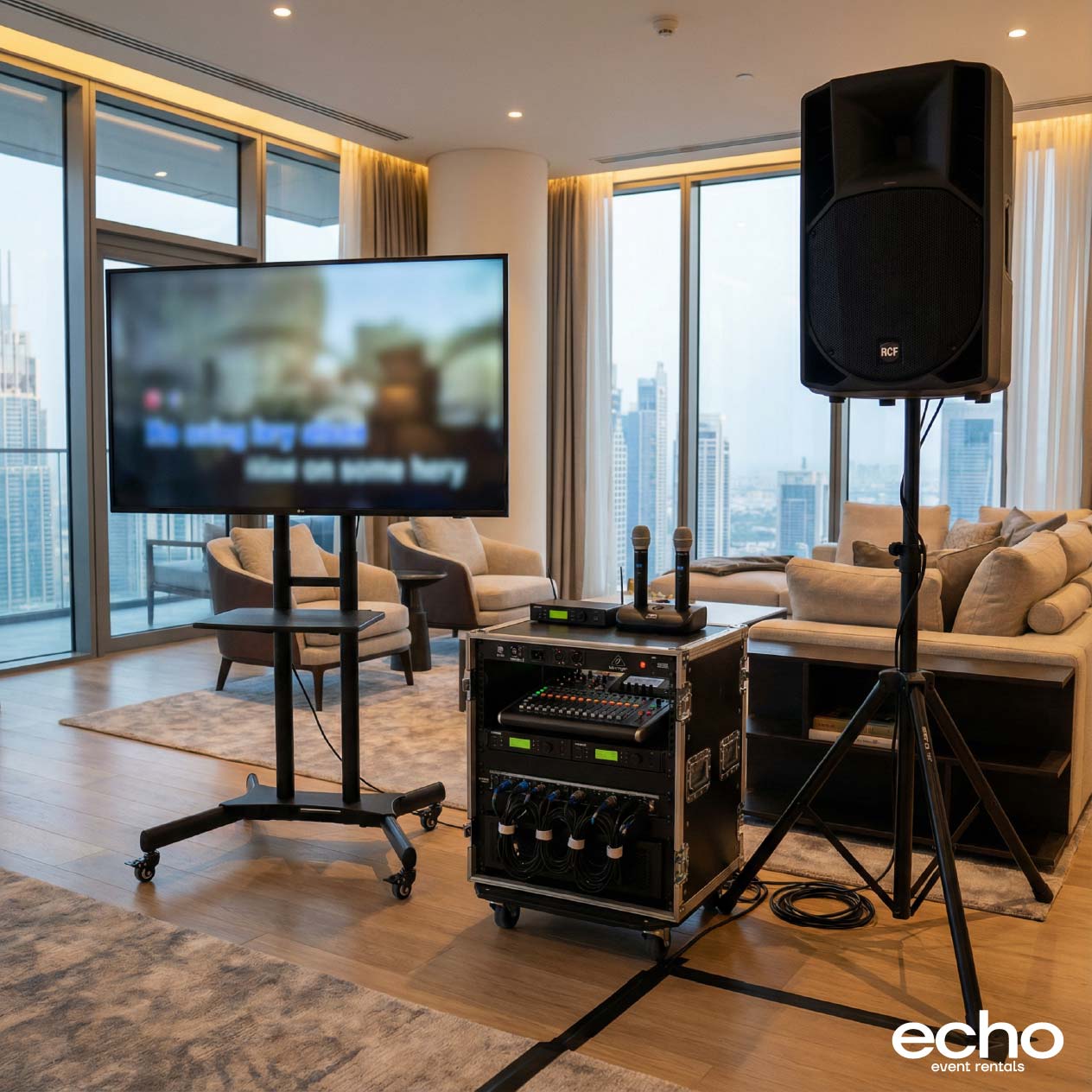 Karaoke machine rental setup in Dubai — professional screen and equipment